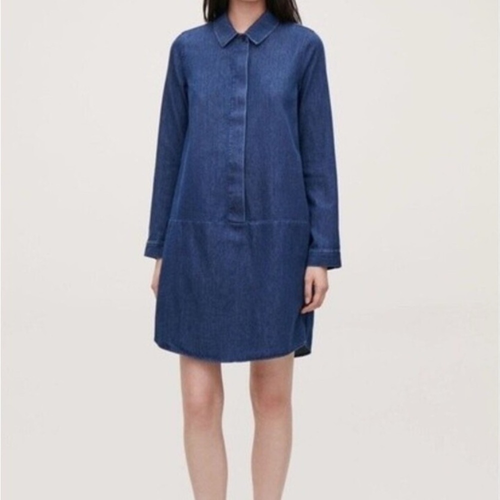 COS Blue Denim Long Sleeve Shift Shirt Dress US 2